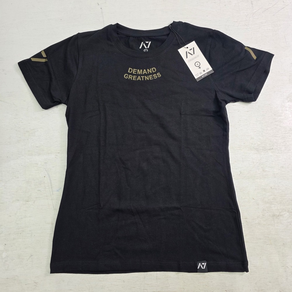 A7 Strongwear Athletic Shirt Black "Demand Greatness" Powerlifting Women's M New